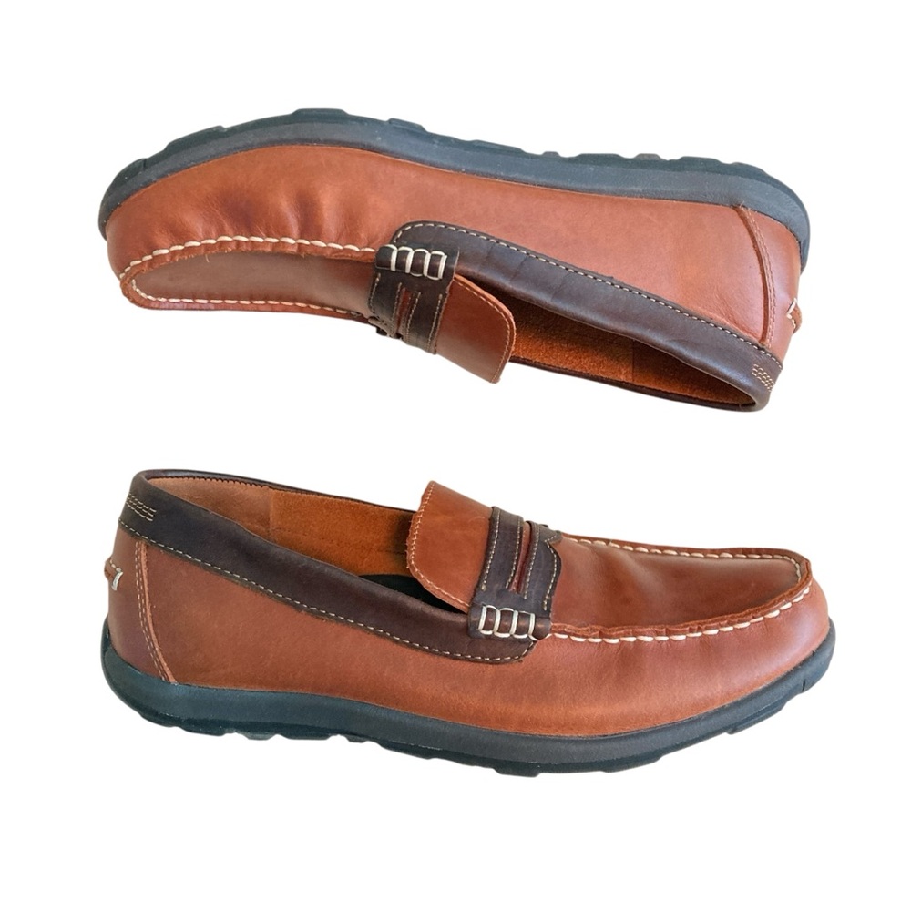 LL Bean Brown Leather Slip‎ On Penny Loafer Driving Shoe Two Tone (Size 8.5)